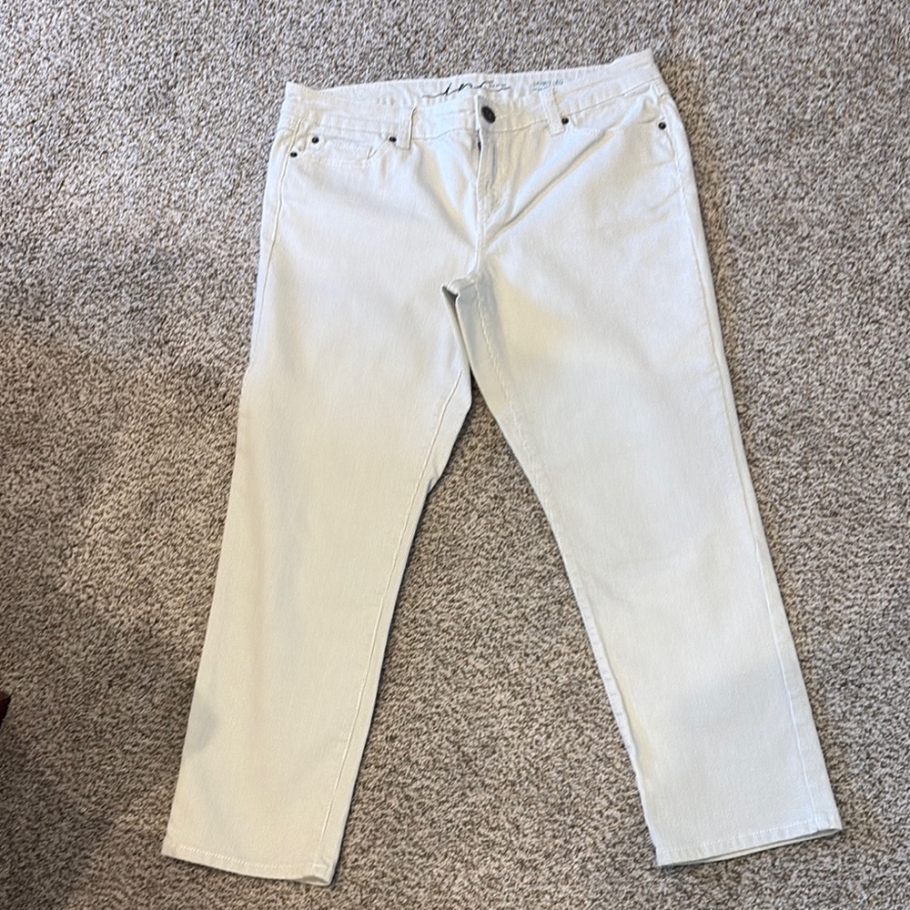 INC International Concepts Cream with beige strips Ankle Pants